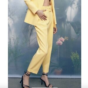 Zara Pants with Fabric-Covered Belt, High-Waisted Trousers